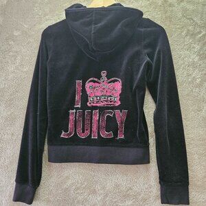 Juicy Couture Spellout Big Bling Velour Glitter Hoodie Zip-up Jacket Size M